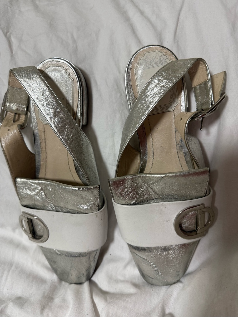 Dior Silver and White Slingback Sandals